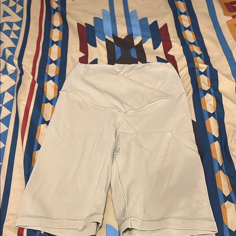 aerie Tan Bike Shorts with High-Waisted Design and Textured Fabric